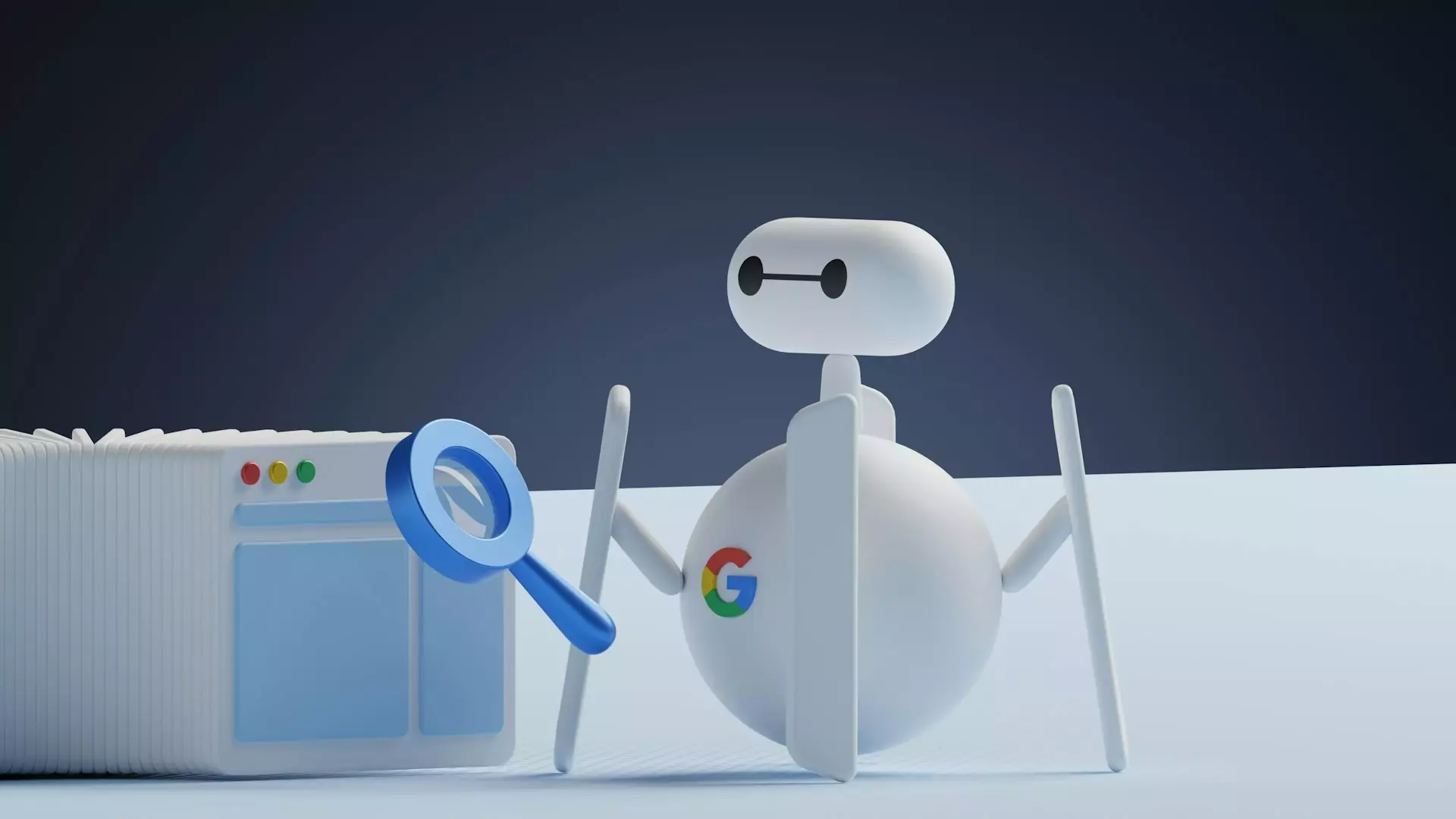 a little SEO bot with a magnifying glass in his hand
